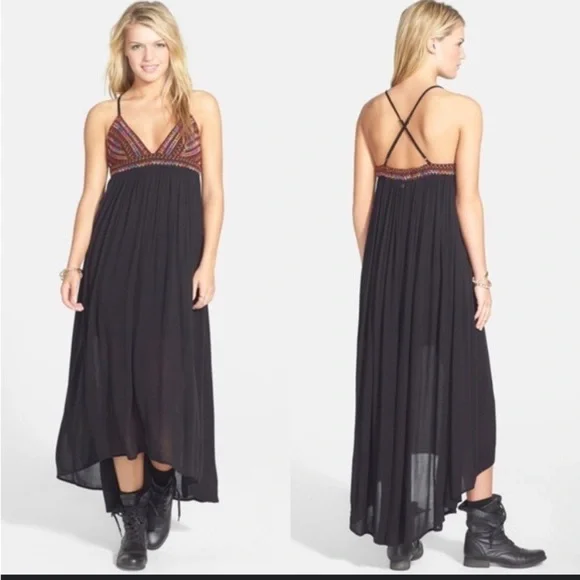 Billabong Wild Skies Maxi Dress Embroidered Empire Waist Gauze Cotton Festival - Picture 1 of 16